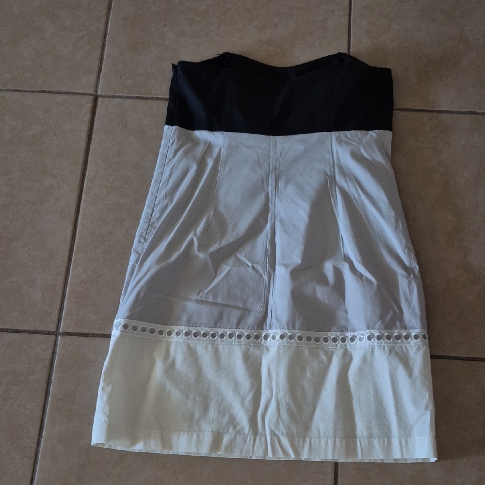 Black, Gray and White Strapless Dress